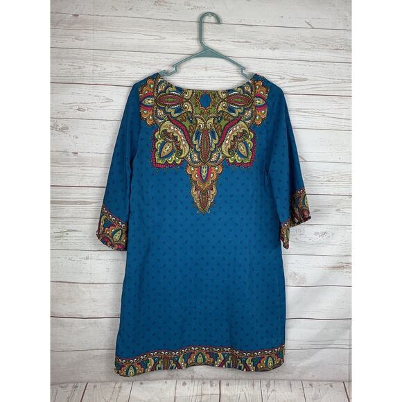 Bebop Boho Sheath Dress Turquoise‎ paisley Ladies small 3/4 sleeves - Picture 5 of 5